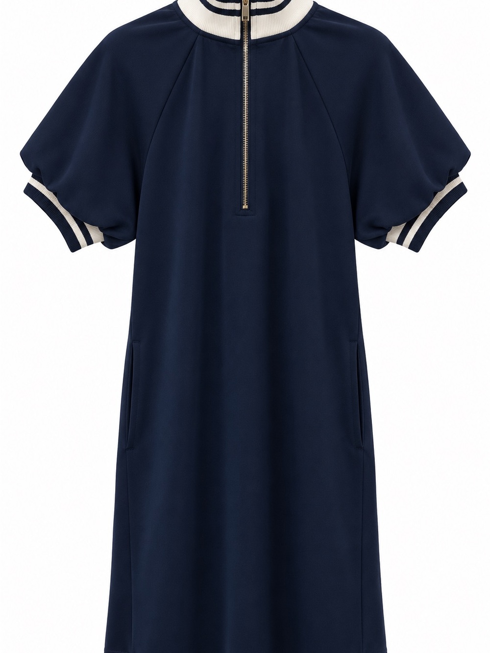 Girls Navy Short-Sleeve Polo Zip Dress